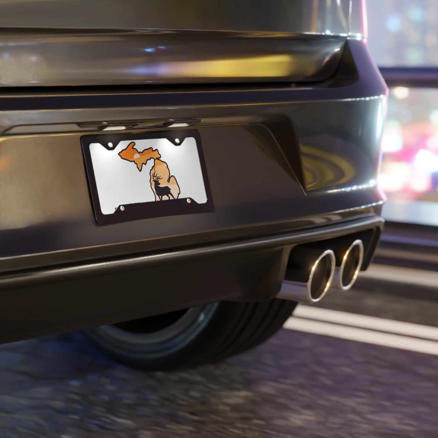 Michigan - Sunset Buck License Plate (white)