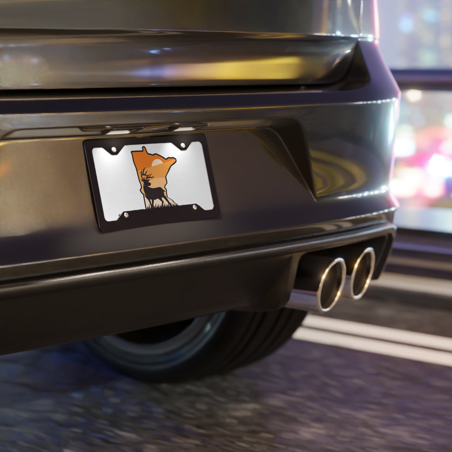 Minnesota - Sunset Buck License Plate (white)