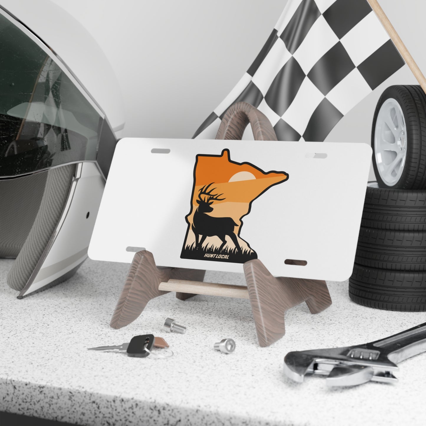Minnesota - Sunset Buck License Plate (white)