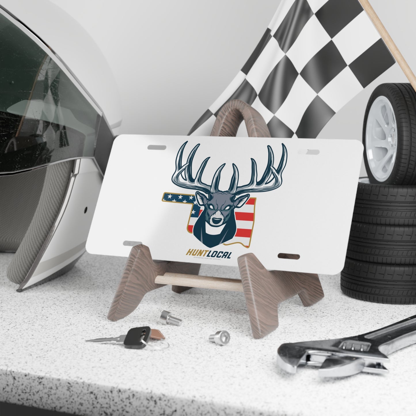 Oklahoma - Alpha Buck License Plate (white)