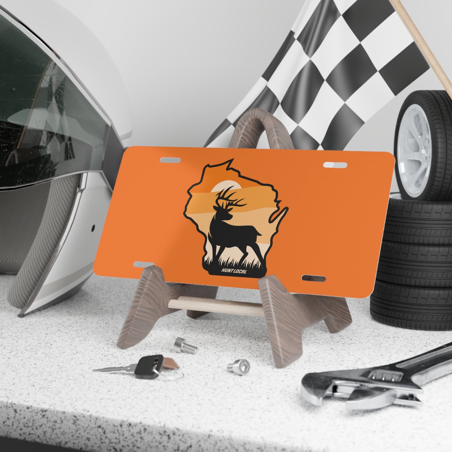 Wisconsin - Sunset Buck License Plate (orange)