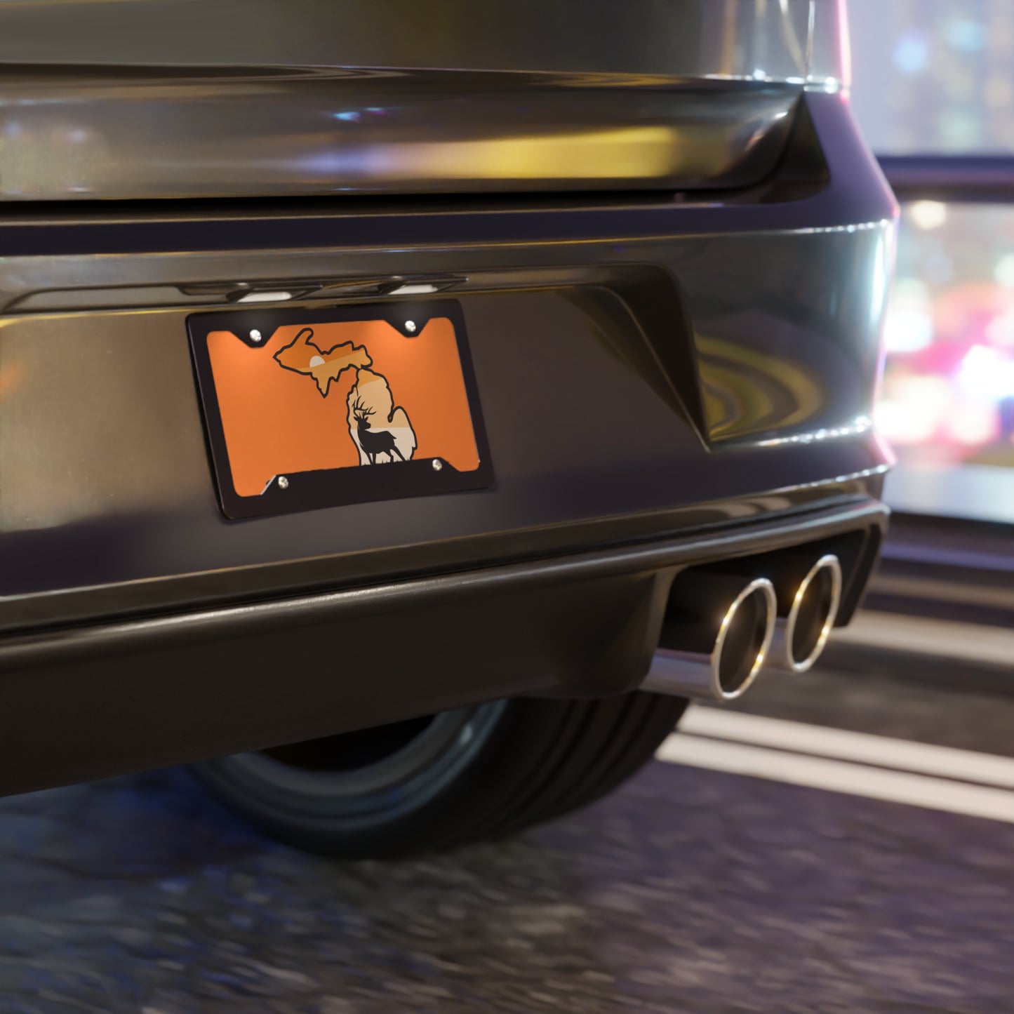 Michigan - Sunset Buck License Plate (orange)
