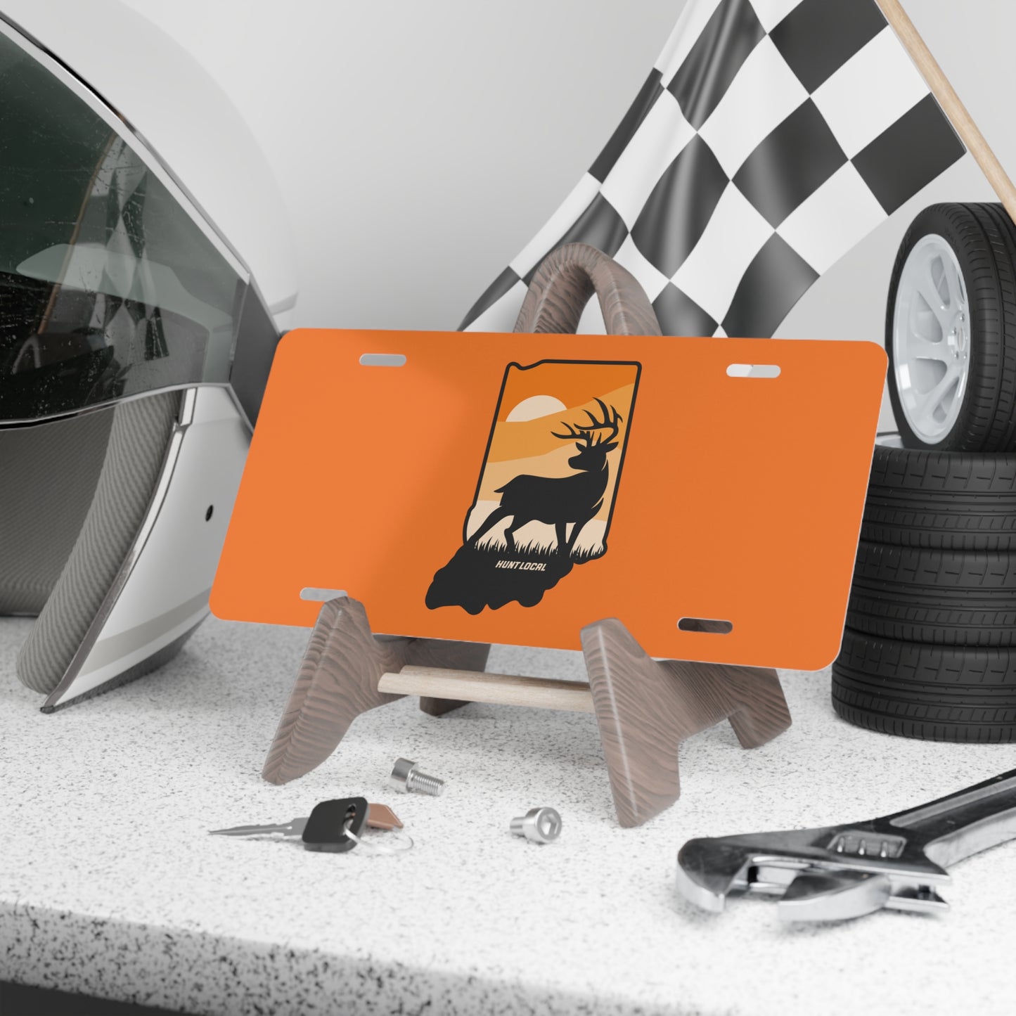 Indiana - Sunset Buck License Plate (orange)