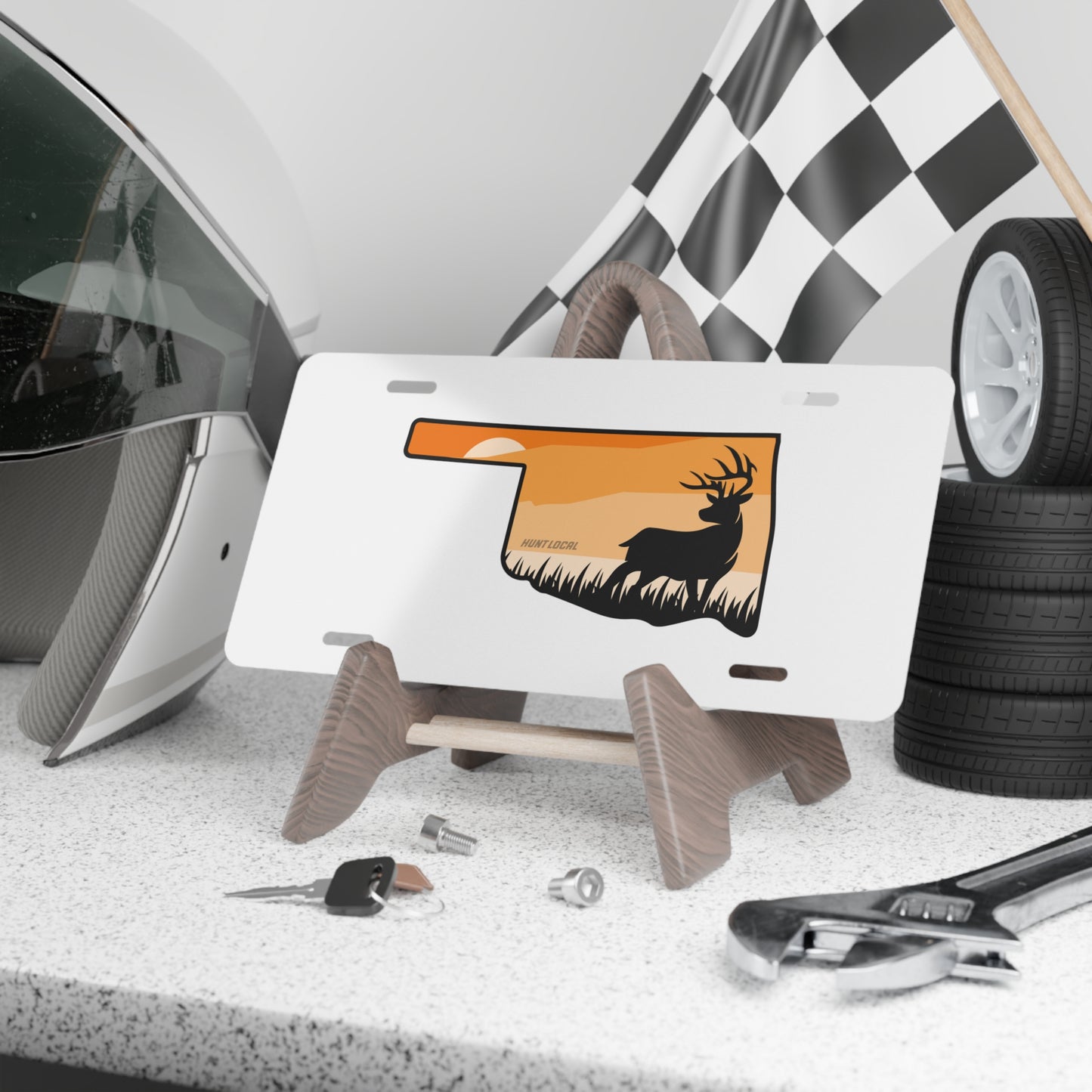 Oklahoma - Sunset Buck License Plate (white)