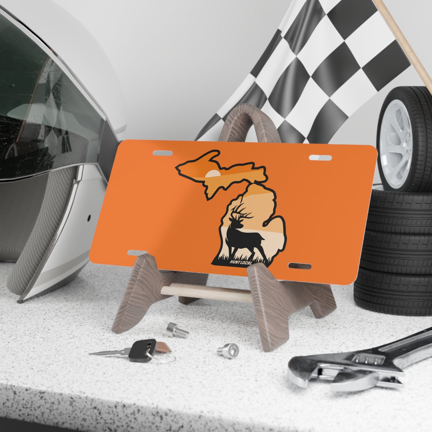 Michigan - Sunset Buck License Plate (orange)